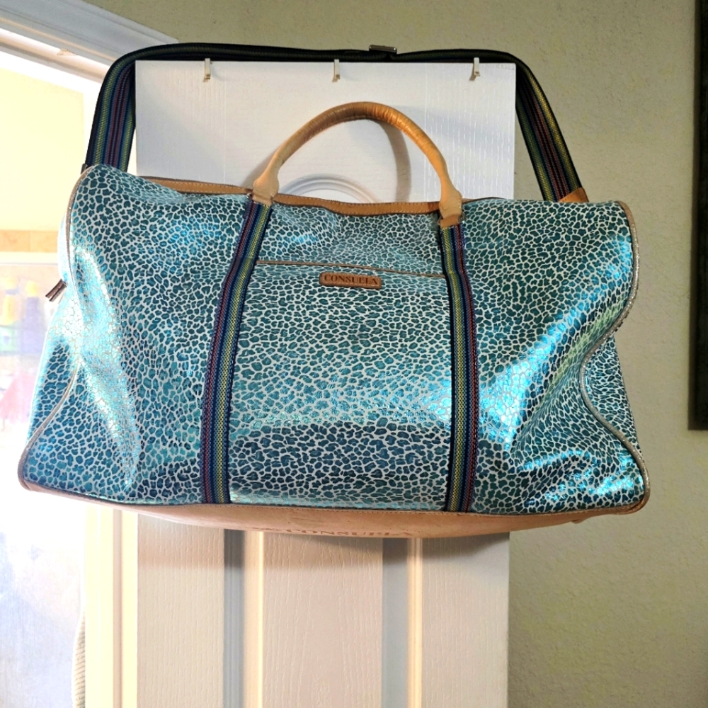 Consuela Blue and Tan Leopard Travel Bag (Kat Weekender Bag)